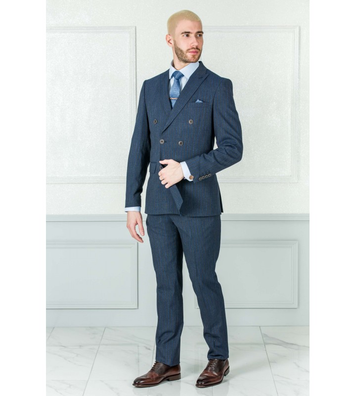 Men's Blue Striped Suit 6140