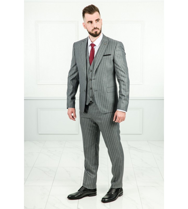 Men's Gray Striped Suit A21K6220