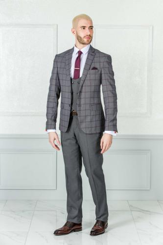 Men's Gray Checkered Suit A21K6250